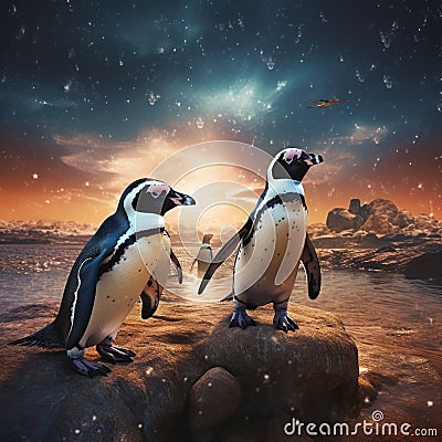 African penguins Made With Generative AI illustration Cartoon Illustration