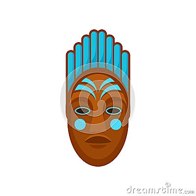 African or polynesian mask painted with blue color. Ethnic symbol of voodoo people. Flat vector for banner or poster of Vector Illustration