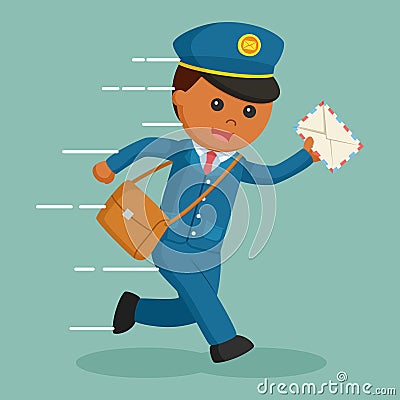 African post man running with mail Vector Illustration