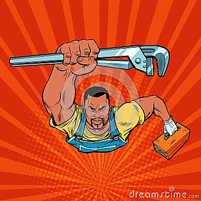 African repairman with an adjustable wrench Vector Illustration