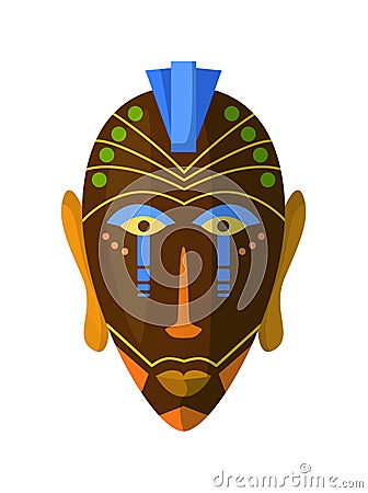 African ritual masked headdress isolated on white Vector Illustration