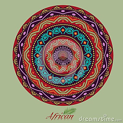 African round mandala with adinkra symbols. Antique pattern. Vector illustration. Vector Illustration