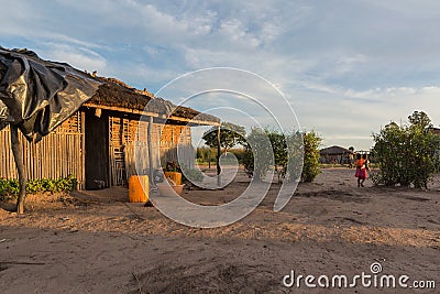 African rural village with sunset. Angola. Editorial Stock Photo