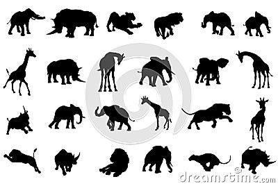African Safari Animals Silhouettes Vector Illustration