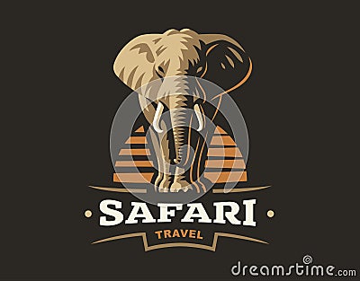 African safari elephant logo - vector illustration, emblem on dark background Vector Illustration