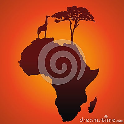 African Safari Map Silhouette Vector Background Vector Illustration