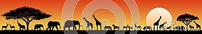 African savanna animals at sunset Vector Illustration