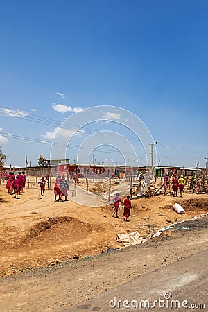 African schoolchildren on the way to school Editorial Stock Photo