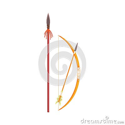 African Spear, Bow And Arrow Realistic Simplified Drawing Vector Illustration