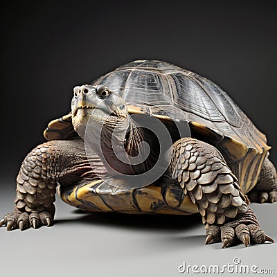 African spurred tortoise (Geochelone sulcata) on gray background Cartoon Illustration
