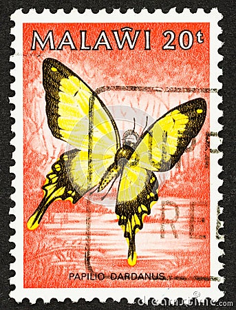 African Swallowtail on Malawi Stamp Editorial Stock Photo