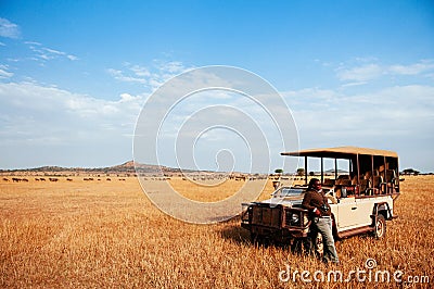 African Tanzania Safari game drive wildlife watch in grass plain of Serengeti Savanna Editorial Stock Photo