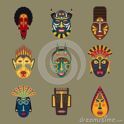 African tribal masks set. Vector Illustration