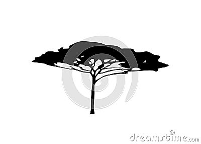 African tropical tree logo icon black and white color, acacia tree silhouette, green nature safari ecology concept vector isolated Vector Illustration