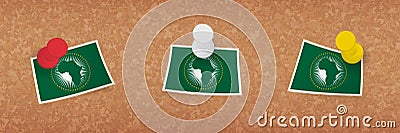 African Union flag pinned in cork board, three versions of African Union flag Vector Illustration