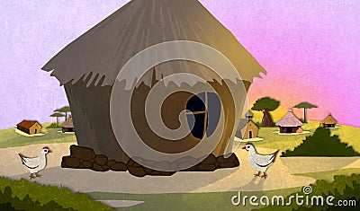 African village houses. Cartoon Illustration