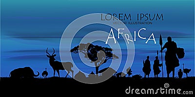 African Wildlife Background. vector of africa wildlife card. Vector Illustration