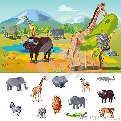 African Wildlife Concept Vector Illustration