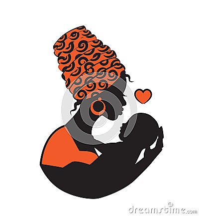 African woman with baby Vector Illustration