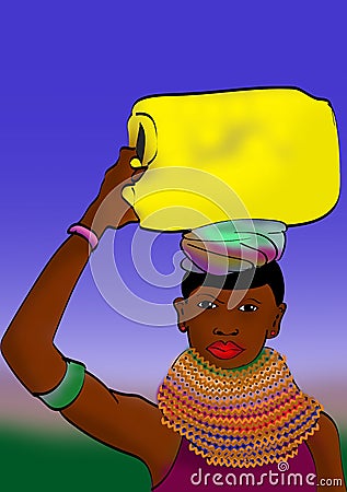 African woman carrying Jerrican Stock Photo