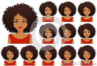 African woman expressions set Vector Illustration