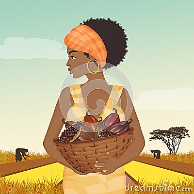 African woman grows cocoa Stock Photo