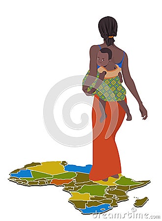 African woman with her child Vector Illustration