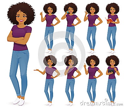 African woman in jeans set Vector Illustration