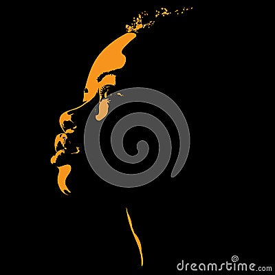 African woman portrait silhouette in backlight. Illustration. Vector Illustration