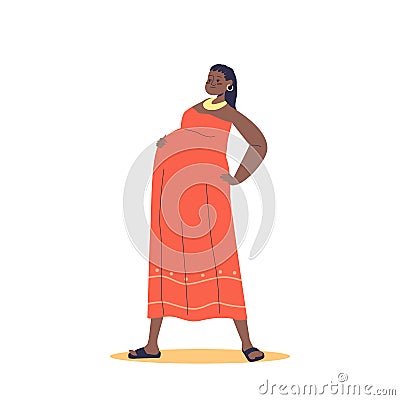 African woman pregnant. Young black female in traditional africa clothes bearing child Vector Illustration