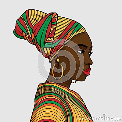 African Woman In Profile In Traditional Head Wrap Vector Illustration