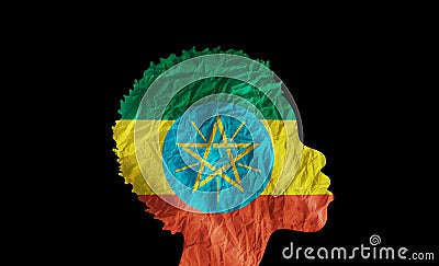 African woman silhouette with Ethiopia national flag Stock Photo