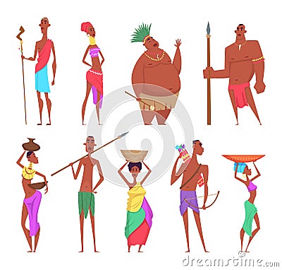 African woman. Traditional black authentic characters from africa male and female people ethnic groups vector set Vector Illustration