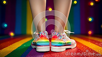 Colorful Sneakers With Rainbow Pattern - Photorealist Sparklecore Close-up Stock Photo