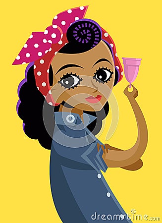 African woman worker holding a menstrual cup Vector Illustration