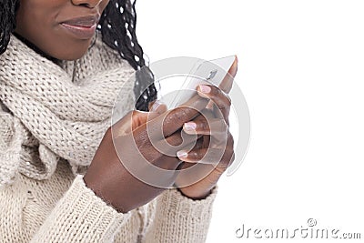 African woman writing short message Stock Photo