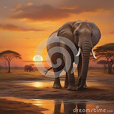 African elephants at sunset World wildlife day concept. generative AI Stock Photo