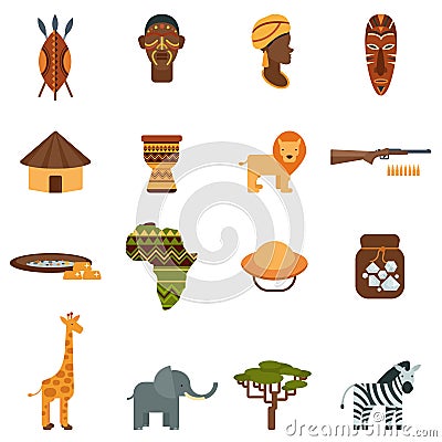 African world flat icons set Vector Illustration