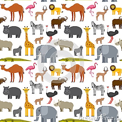 African or zoo animals seamless pattern. Cute cartoon characters Vector Illustration