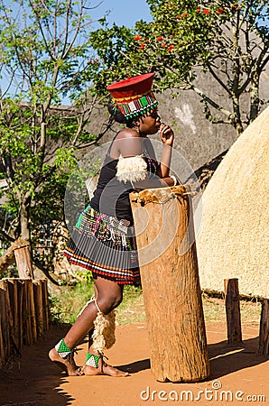 Aafrican zulu woman in traditional dress, hat, smiling. lifestyle South Africa Editorial Stock Photo