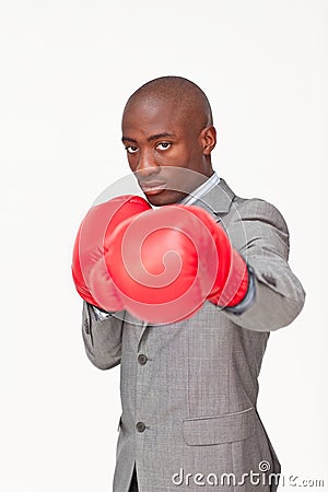 Afro-American businessman boxing Stock Photo