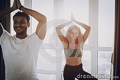 Afro American Couple. Morning Exercises Concept. Stock Photo