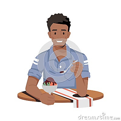 Afro-american guy eating ice-cream isolated man Vector Illustration