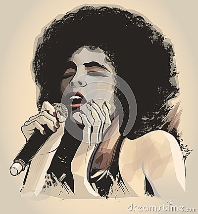 Afro american jazz singer Vector Illustration