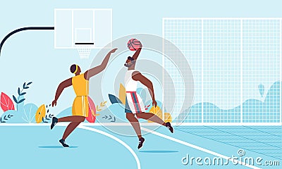 Afro American Male Team Playing Basketball Cartoon Stock Photo