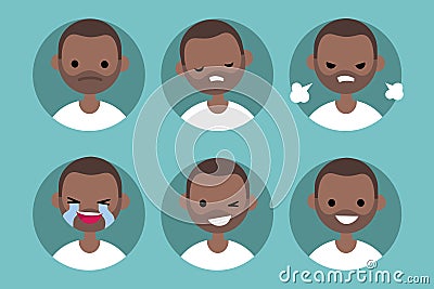 Afro american man profile pics / Set of flat portraits Stock Photo