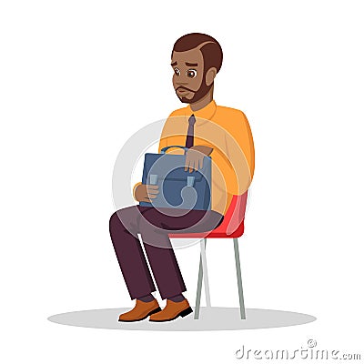 Afro-american man waiting for meeting with physician, banking consultant or job interview. Vector Illustration