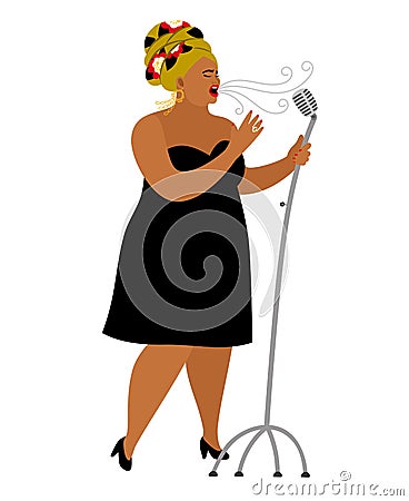 Afro american woman performance, songstress jazz vocal Vector Illustration