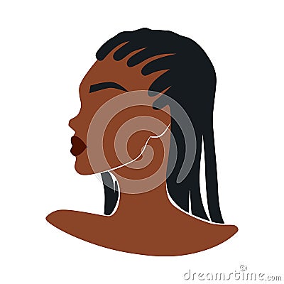 Afro American Woman Vector Illustration Portrait. Beautiful Girl Dark Skin. Curly Hair Vector Illustration