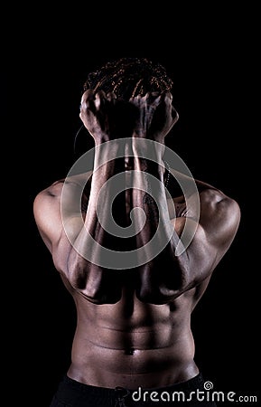 Afro American young man covering his face Stock Photo